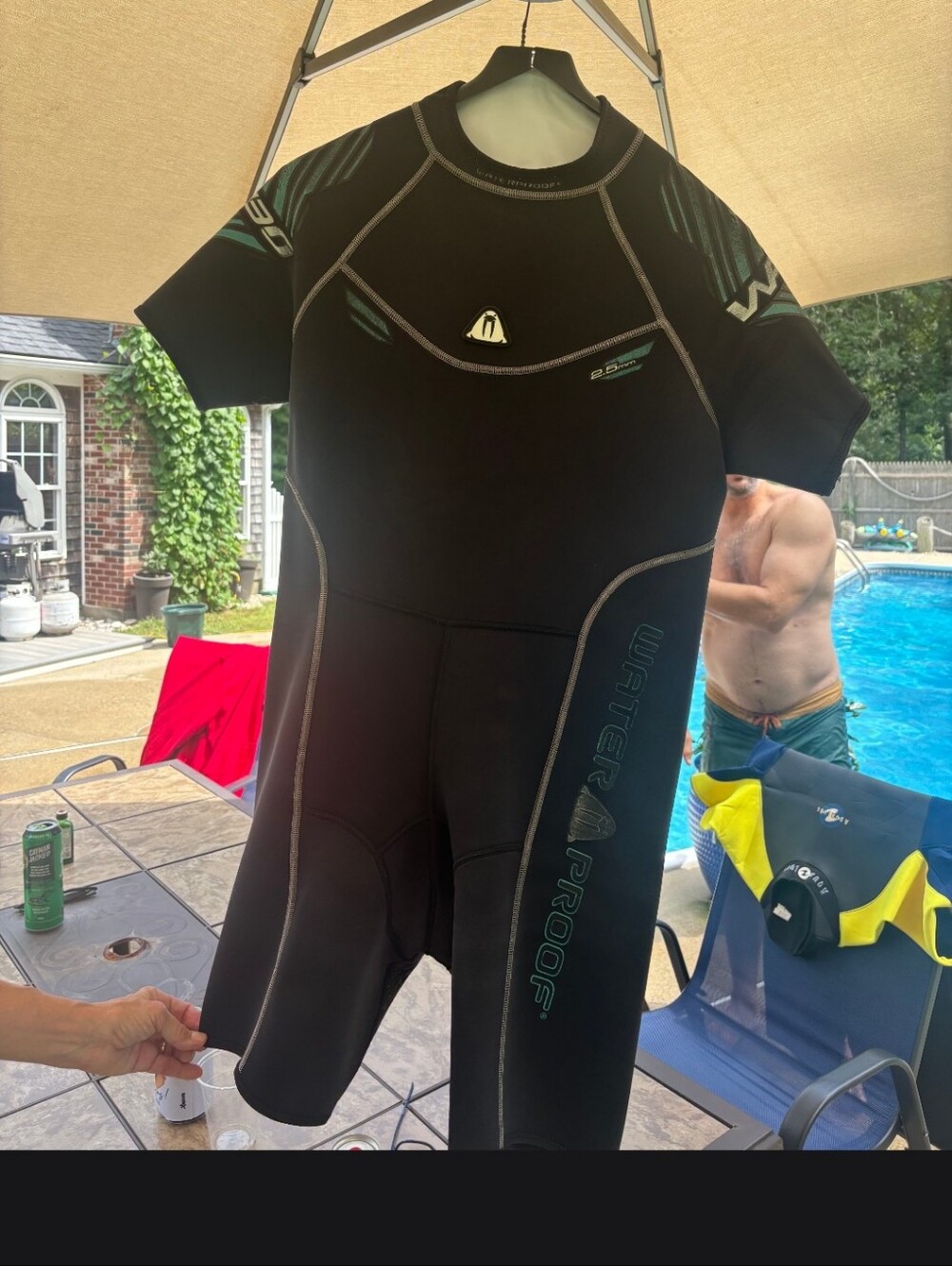 Weatherproof Men's Short-Sleeve Rash Guard Wetsuit - Black with Teal Accents